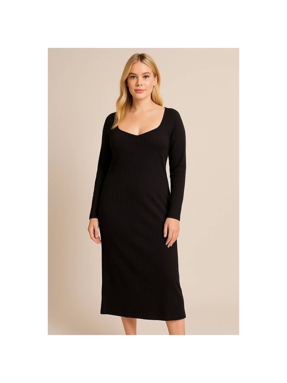 ELOQUII Ribbed Black Long Sleeve Midi Dress 18/20 | NWT Nordstrom Curve Knit - Picture 1 of 11